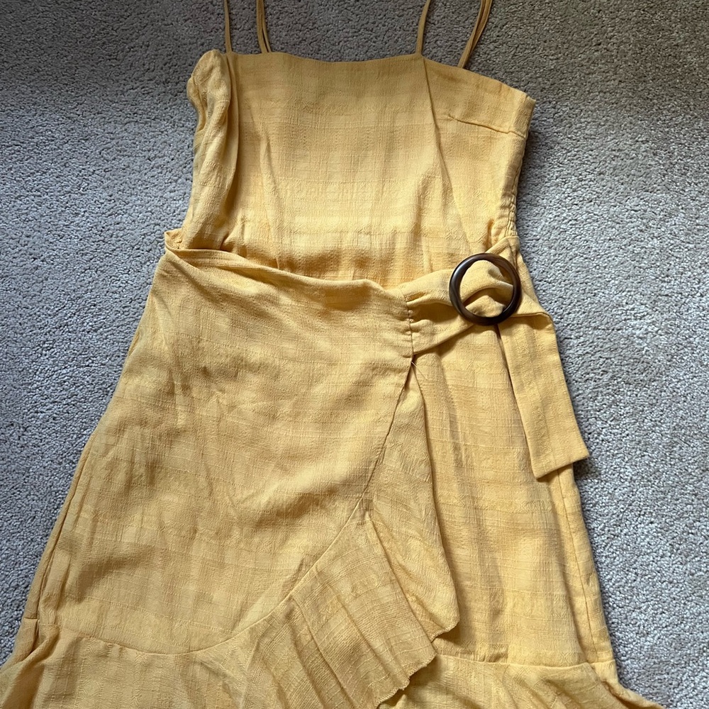 American Eagle Outfitters Yellow Spaghetti-Strap Wrap Mini Dress